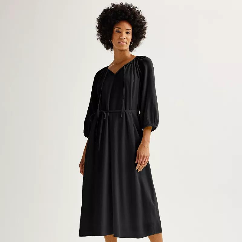 Womens Sonoma Goods For Life Linen-Blend Midi Dress Product Image