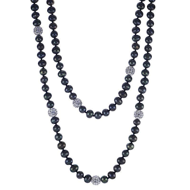 PearLustre by Imperial Sterling Silver Dyed Black Freshwater Cultured Pearl & Crystal Bead Necklace, Womens Product Image