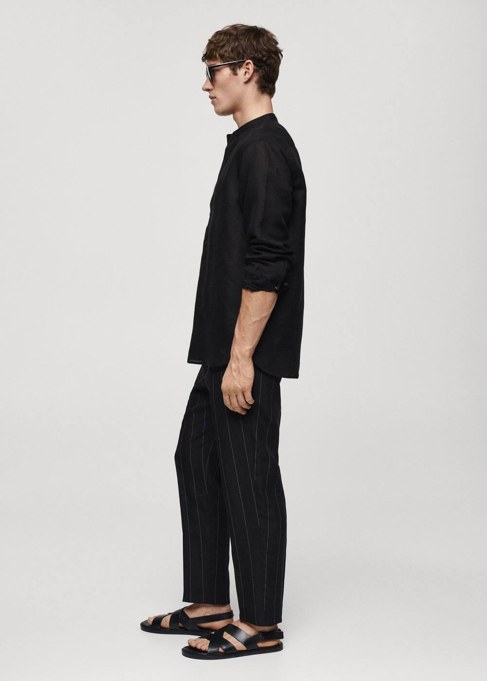 MANGO MAN - Slim-fit linen pants with pinstripes blackMen Product Image