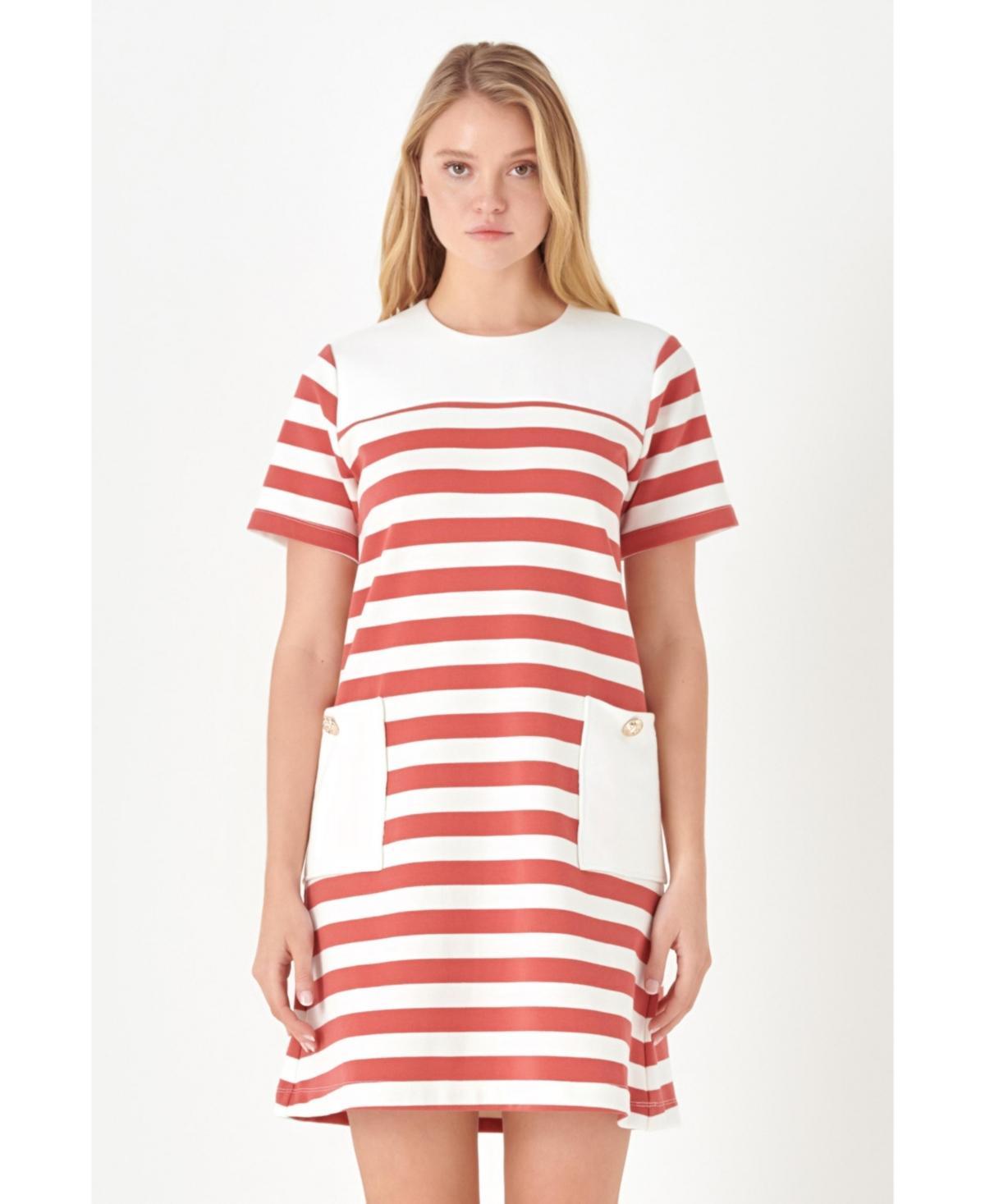 Womens Striped Dress with Patch Pockets Product Image