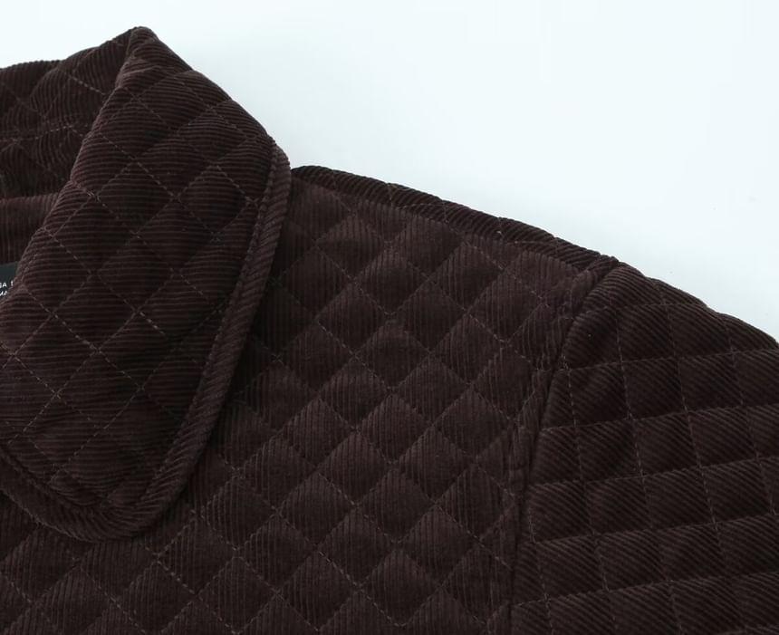 Collared Plain Quilted Button-Up Corduroy Jacket Product Image