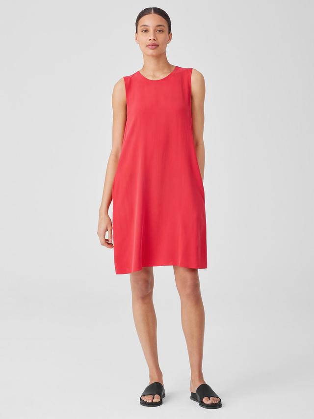 EILEEN FISHER Silk Georgette Crepe Round Neck Dressfemale Product Image