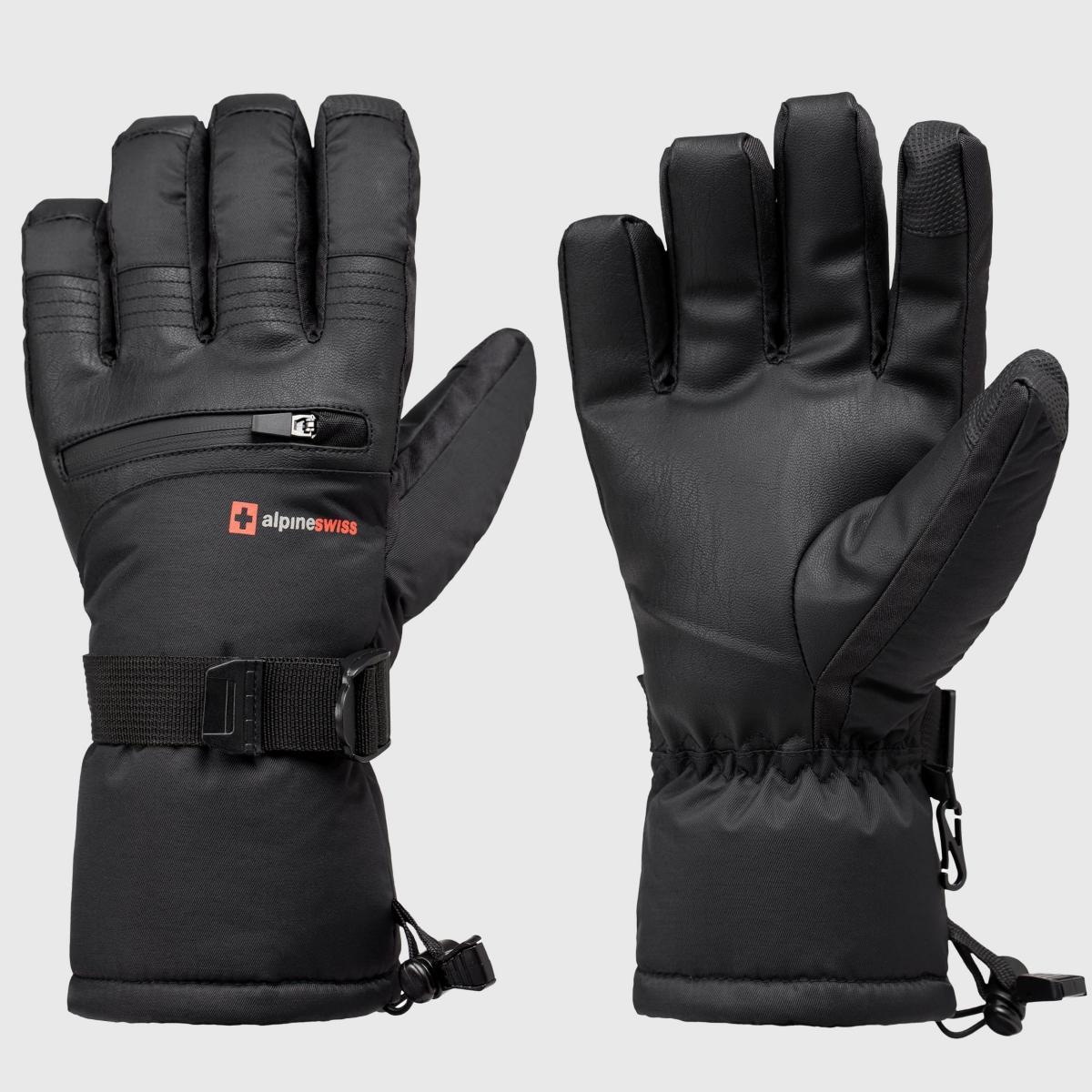 Alpine Swiss Mens Waterproof Snow Gloves Zipper Pockets Winter Sport Mittens Product Image