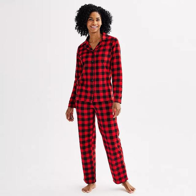 Womens Tall Jammies For Your Families Merry & Bright Buffalo Plaid Notch Pajama Top & Pajama Bottoms Set Product Image