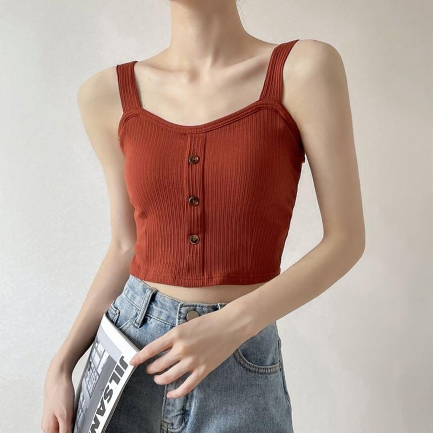 Plain Button-Up Cropped Camisole Top Product Image