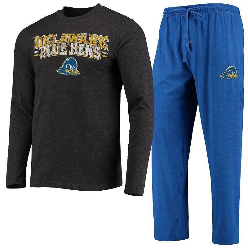 Mens Concepts Sport Royal/Heathered Charcoal Delaware Fightin Hens Meter Long Sleeve T-Shirt & Pants Sleep Set Product Image