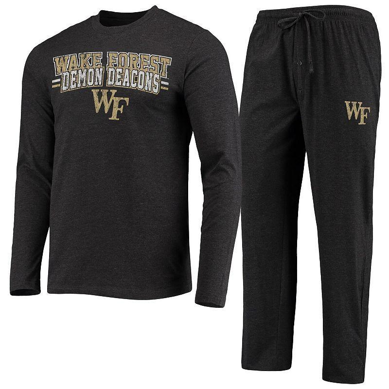 Mens Concepts Sport Black/Heathered Charcoal Wake Forest Demon Deacons Meter Long Sleeve T-Shirt & Pants Sleep Set WFU Black Product Image