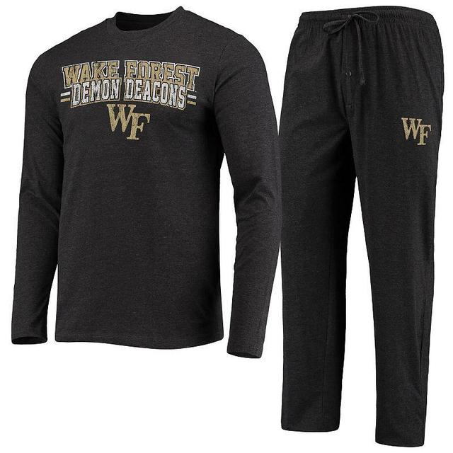 Mens Concepts Sport Black/Heathered Charcoal Wake Forest Demon Deacons Meter Long Sleeve T-Shirt & Pants Sleep Set Product Image