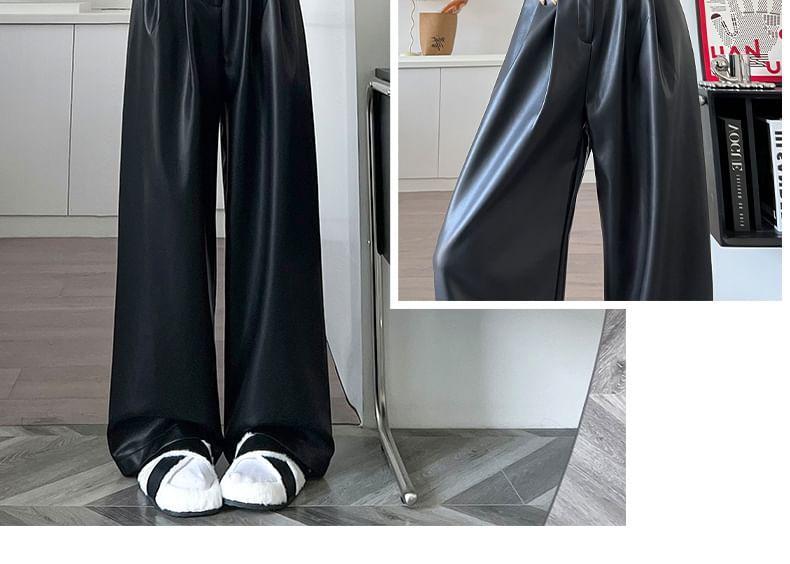 High Waist Faux Leather Wide Leg Pants (Various Designs) Product Image