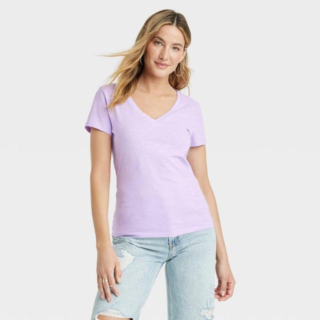 Womens Fitted Short Sleeve V-Neck T-Shirt - Universal Thread Purple XL Product Image