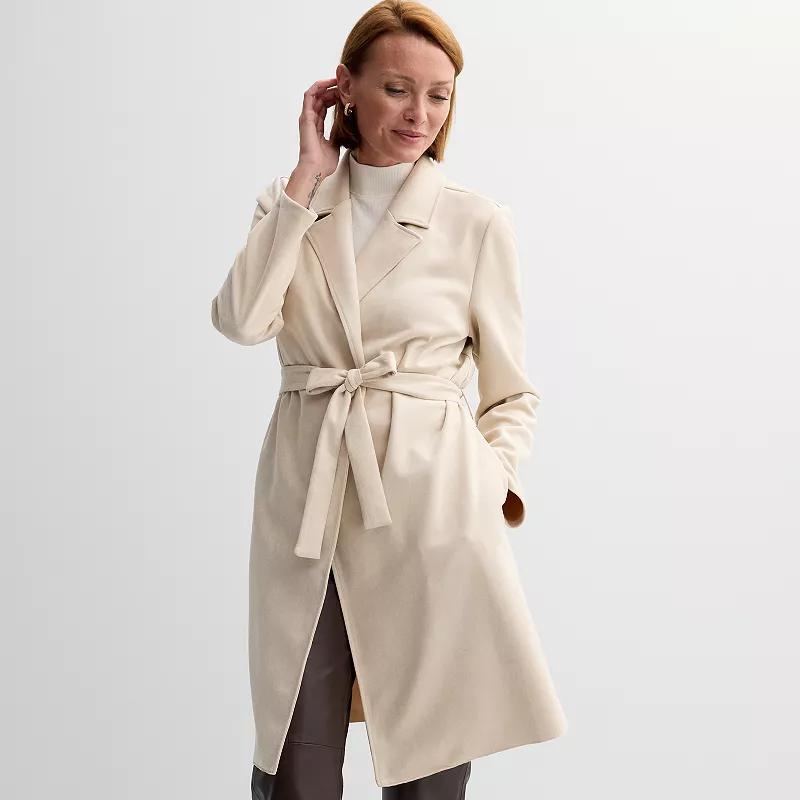 Womens Jaclyn Smith Belted Long Coat Ivory Product Image