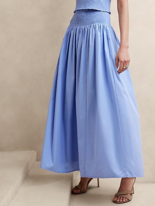 Smocked-Waist Poplin Maxi Skirt Product Image