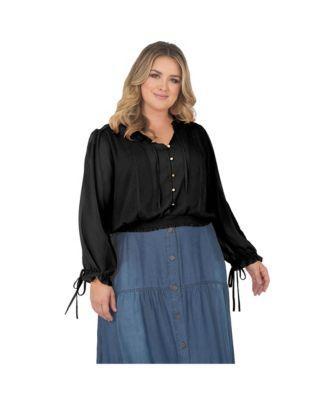 Plus Size Long Bishop Tie Sleeve Chiffon Blouse product image