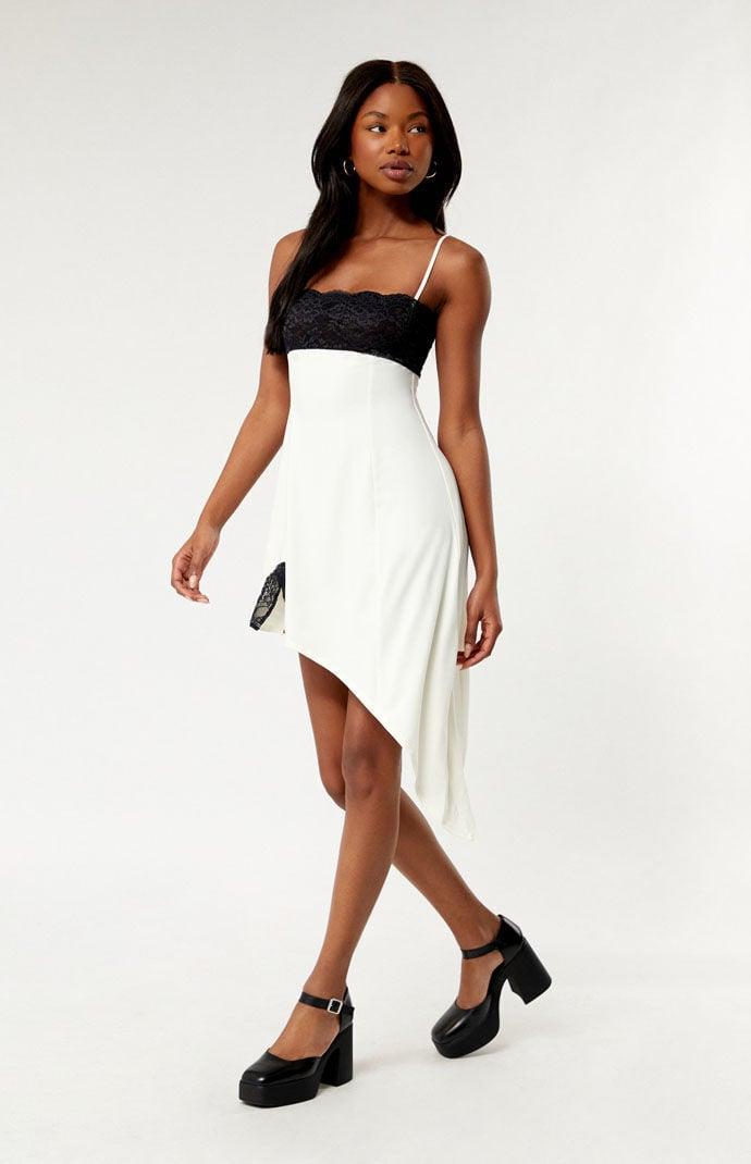 WeWoreWhat Lace Asymmetrical Slip Dress in Ivory. Product Image