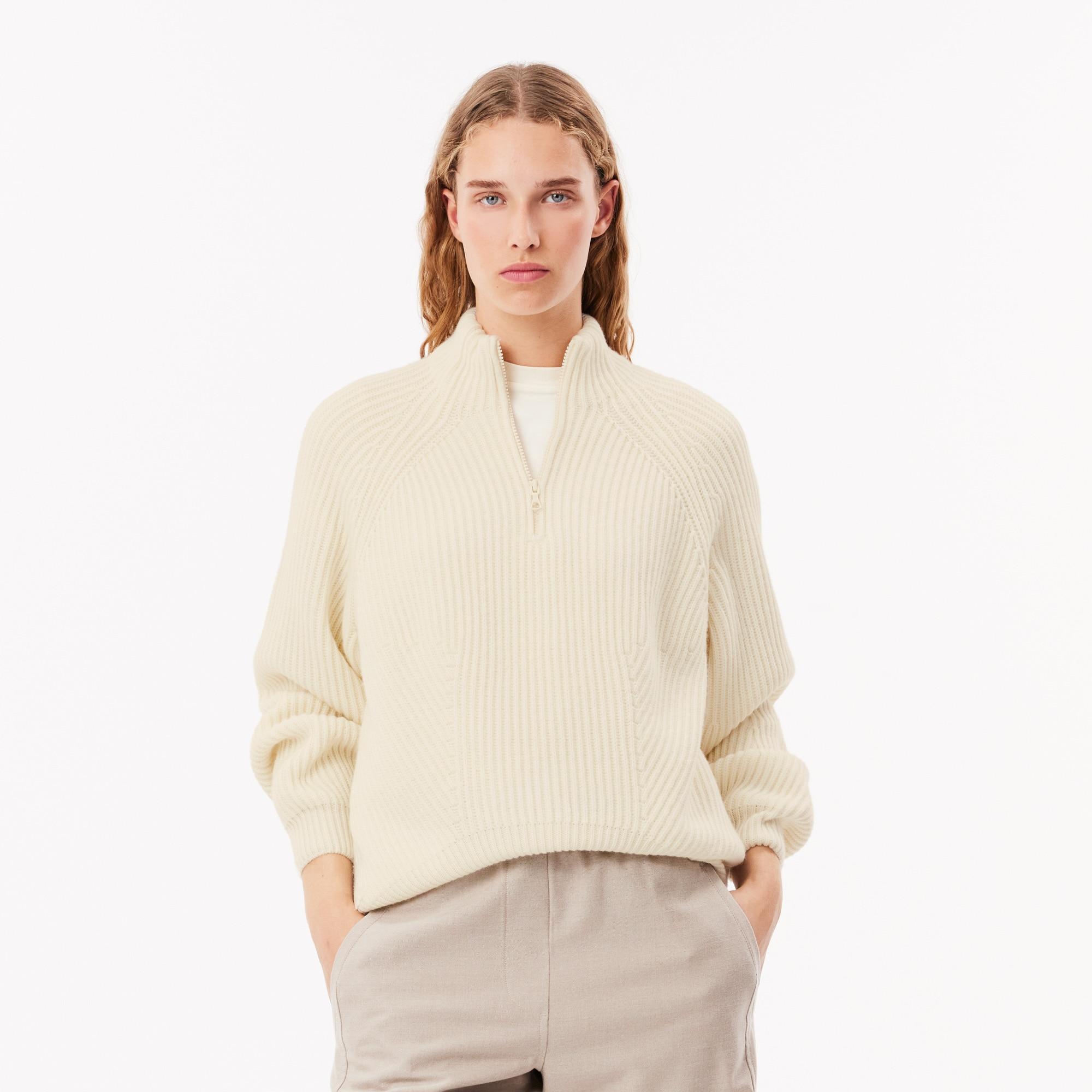 Zip Neck Pearl Rib Wool Sweater Product Image