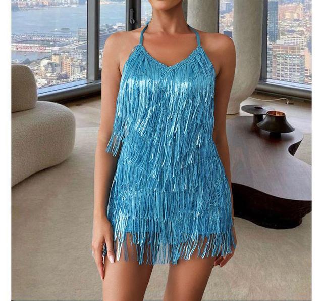 Halter-Neck Fringed Plain Romper Product Image