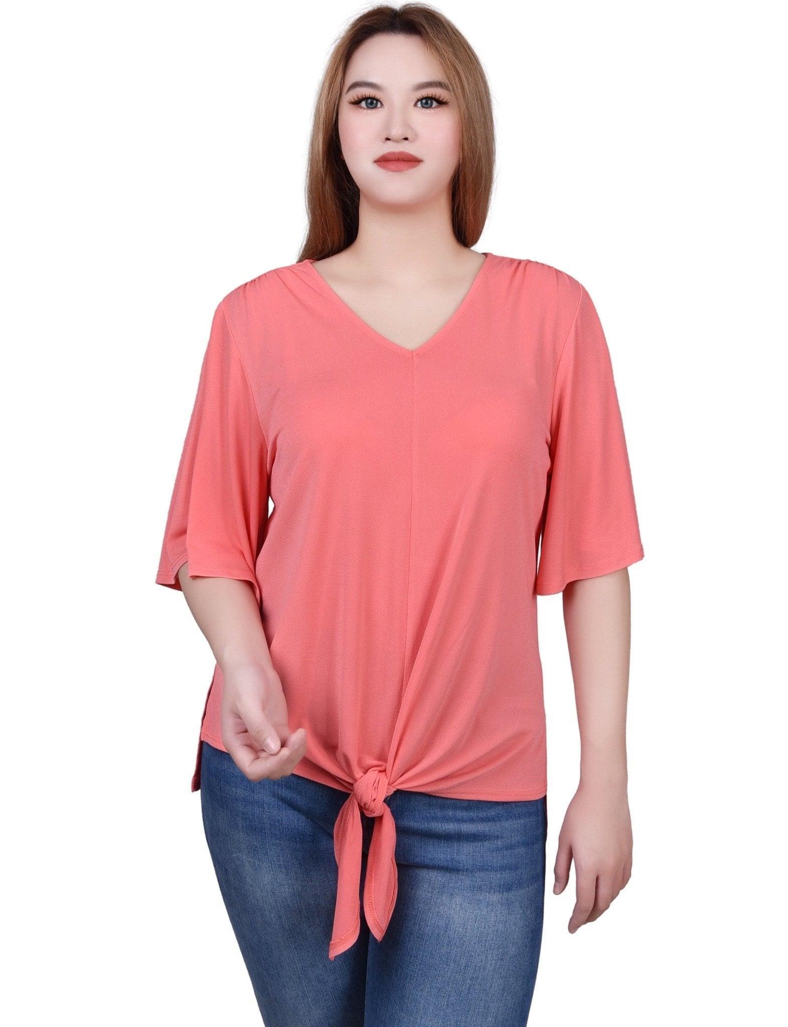 Elbow Sleeve Tie-Front Top - Petite Product Image