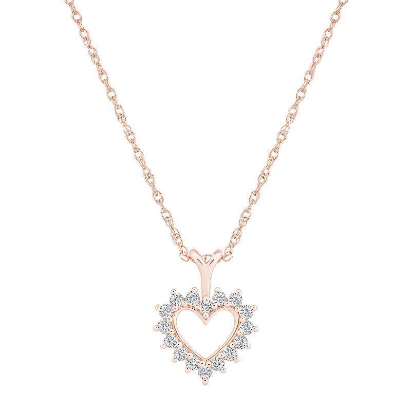 Alyson Layne 14k Gold 1/4 Carat T.W. Diamond Open Heart Pendant Necklace, Womens 14k Rose Gold Product Image