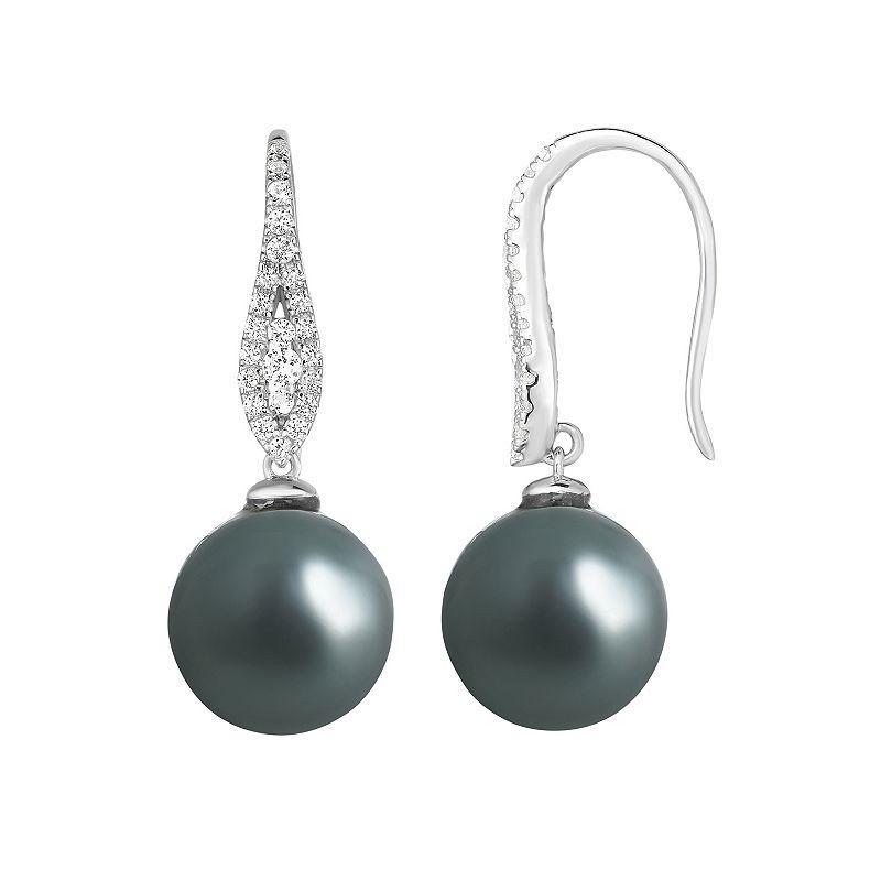 Dyed Freshwater Cultured Pearl & Lab-Created Sapphire Sterling Silver Earrings, Womens, Grey Product Image