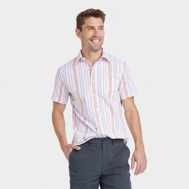 Mens Striped Slim Fit Short Sleeve Collared Button-Down Shirt - Goodfellow & Co Lavender XL Product Image