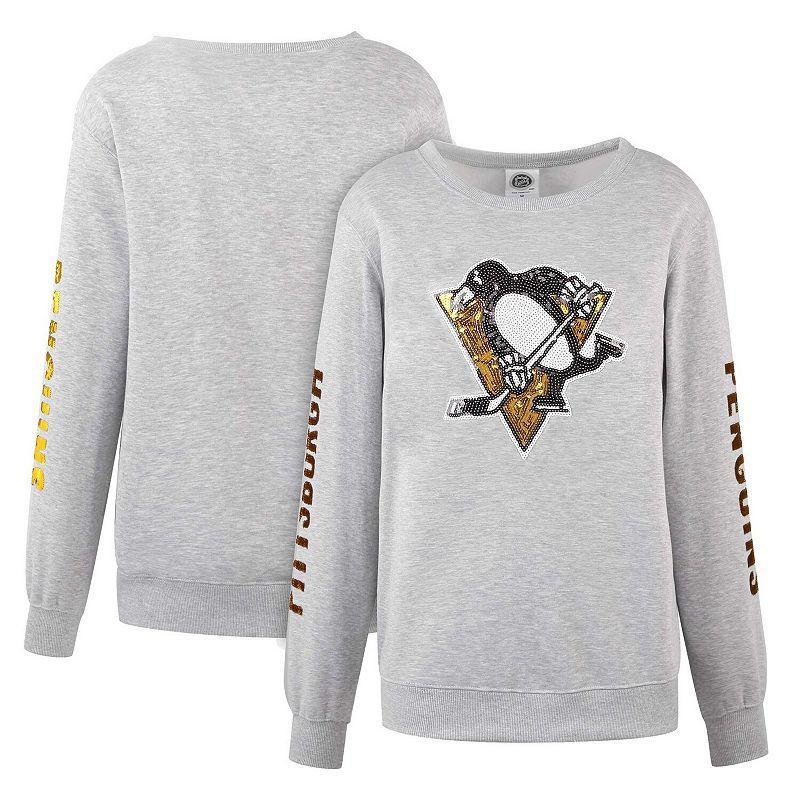 Womens Cuce Heather Gray Pittsburgh Penguins Sequin Pullover Sweatshirt Product Image