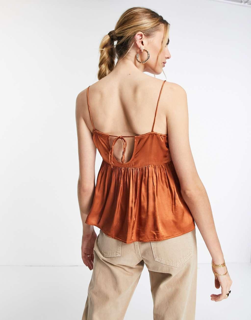 Topshop twist satin cami in chocolate Product Image