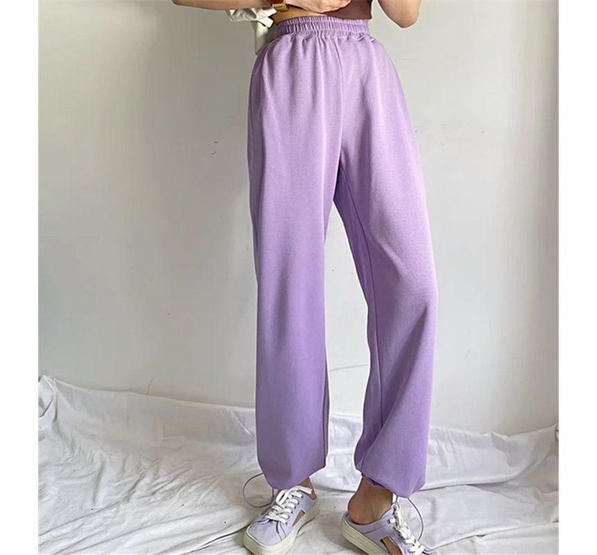 High Waist Plain Straight-Fit Sweatpants Product Image