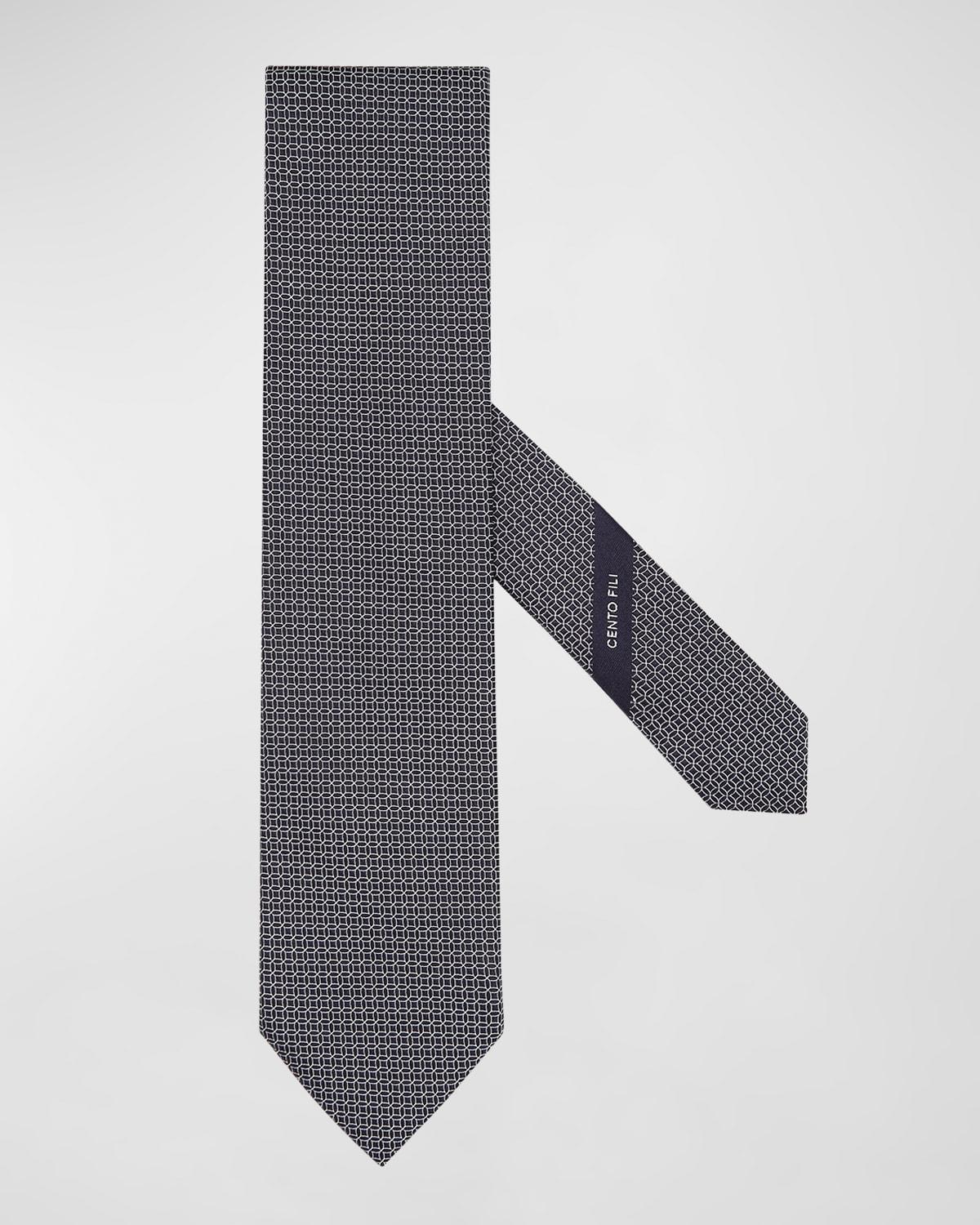 ZEGNA Men's Geometric Silk Tie - NVY FAN Product Image