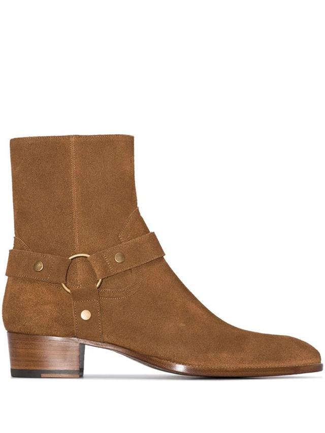 SAINT LAURENT Men's Wyatt 40 Calfskin Harness Boots For Fw24 In Neutro Product Image