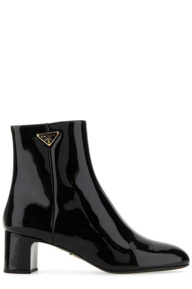 Black Leather Ankle Boots With Logo Triangle Product Image