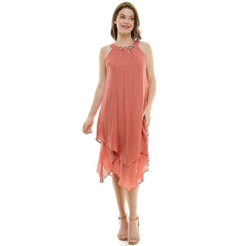 Womens Luxology Sleeveless Gauze Midi Dress, Girls Burnt Pink Product Image