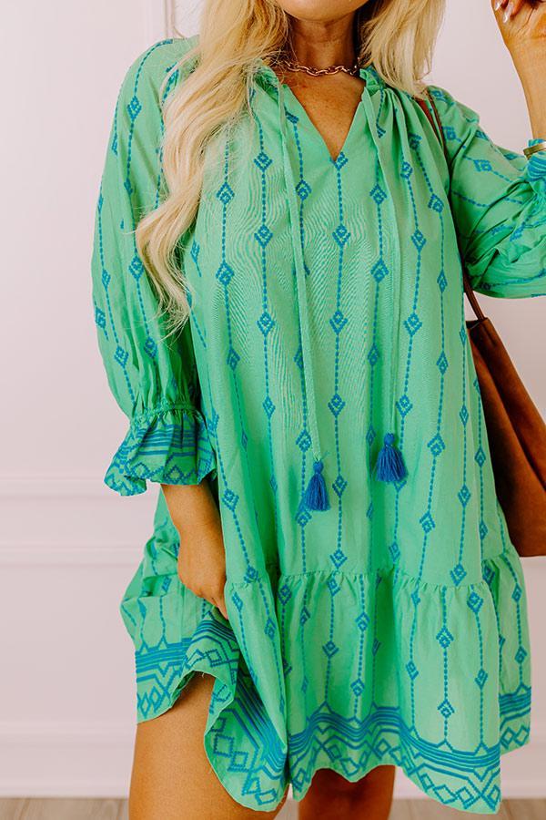 Charleston Stroll Embroidered Mini Dress in Kelly Green Curves Product Image