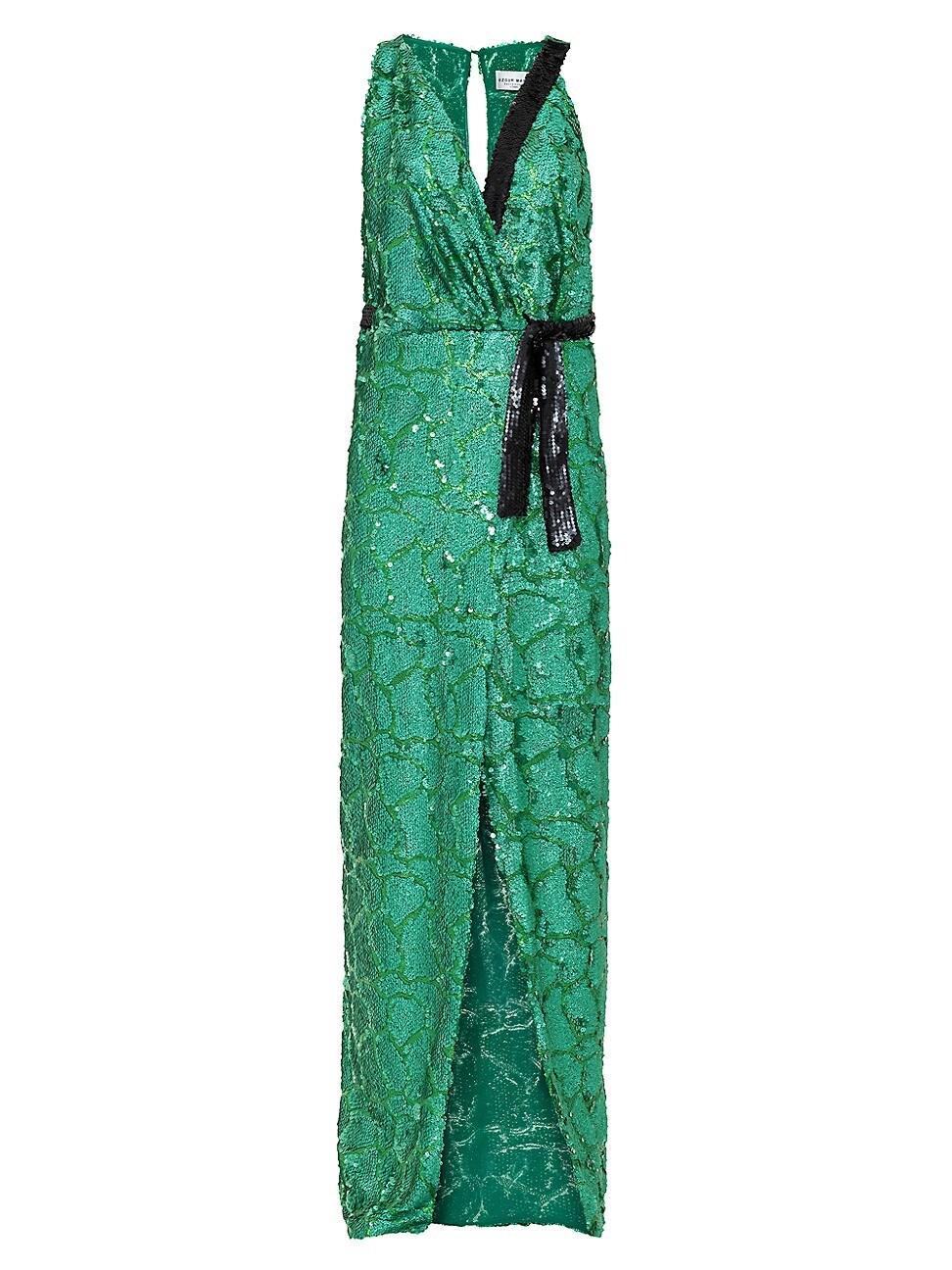 Womens Sequined Wrap Column Gown Product Image