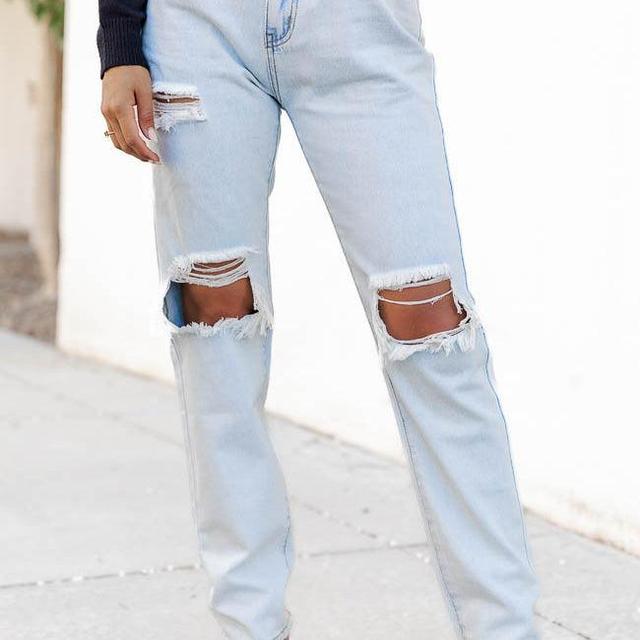 Jacey Light Wash Distressed Straight Leg Jeans FINAL SALE Product Image