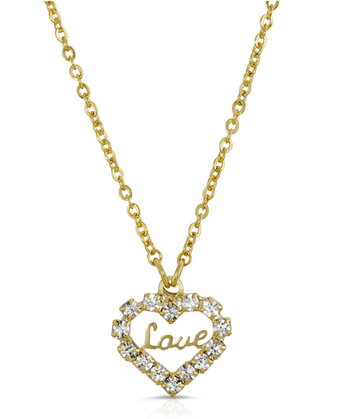 1928 14k Gold Dipped Crystal Accented Love Heart Pendant Necklace, Womens, Gold Tone Product Image