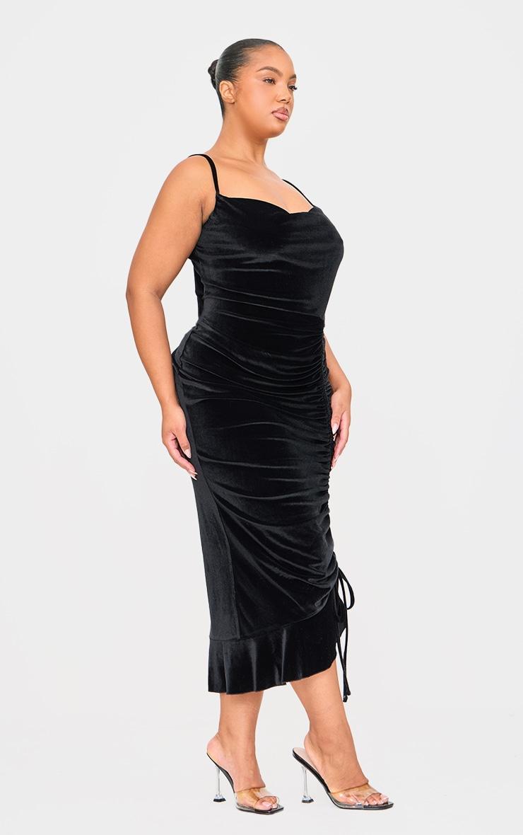 Plus Black Ruched Front Satin Midaxi Dress Product Image