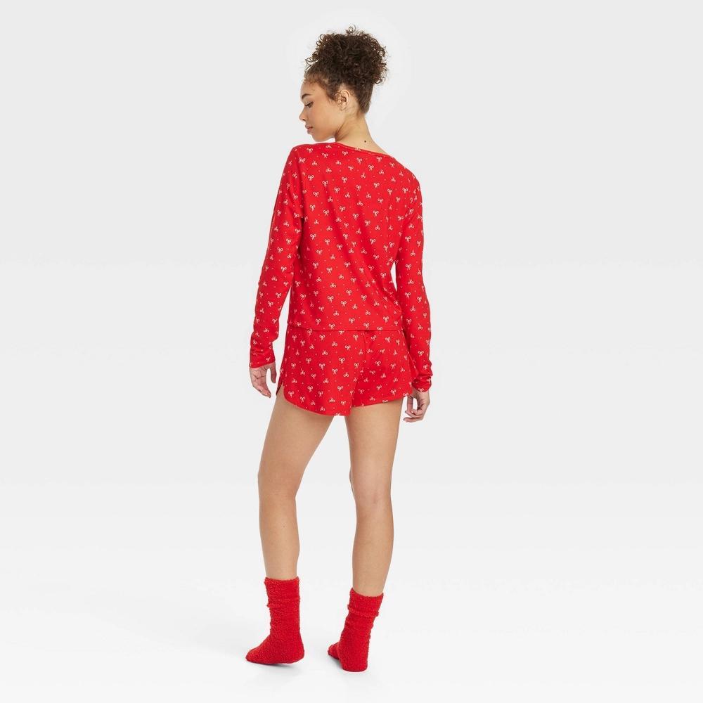 Womens 3pc Long Sleeve Shirt and Shorts with Socks Pajama Set - Colsie Red Bows XS Product Image