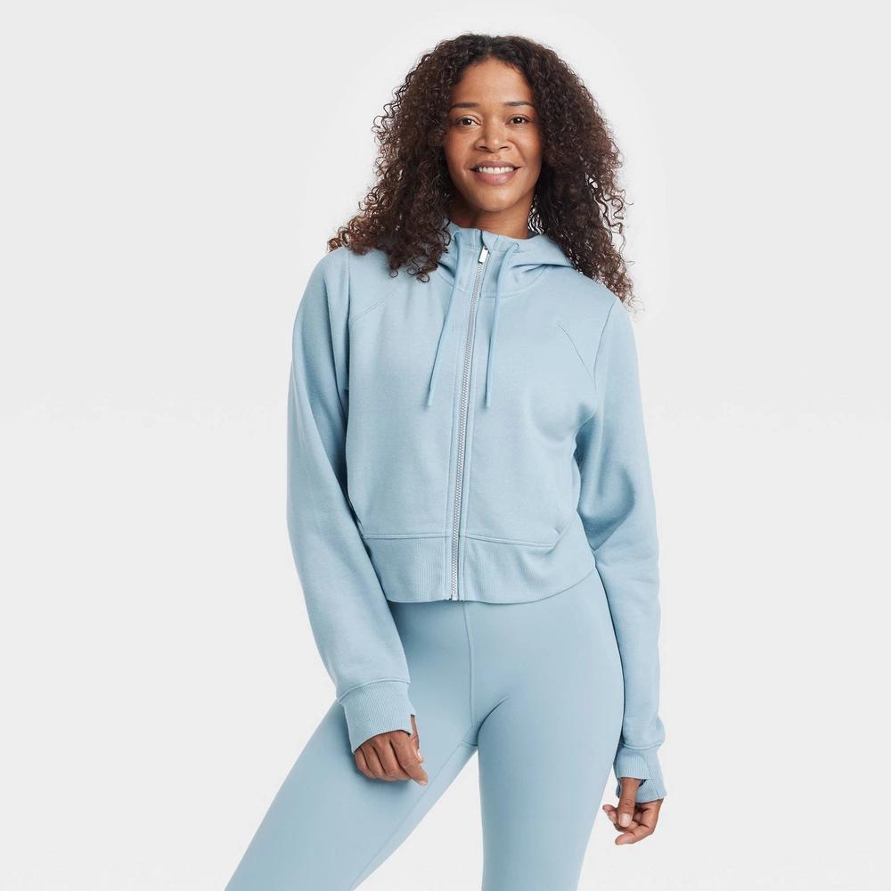 Womens Fleece Full Zip Hooded Sweatshirt - All In Motion Steel Blue product image