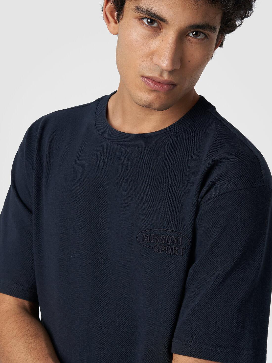 Crew-neck T-shirt in cotton with logo Navy Blue | Missoni Product Image