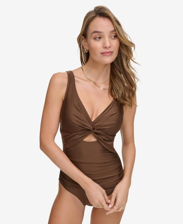 Dkny Womens Shirred Keyhole Detail One-Piece Swimsuit Product Image