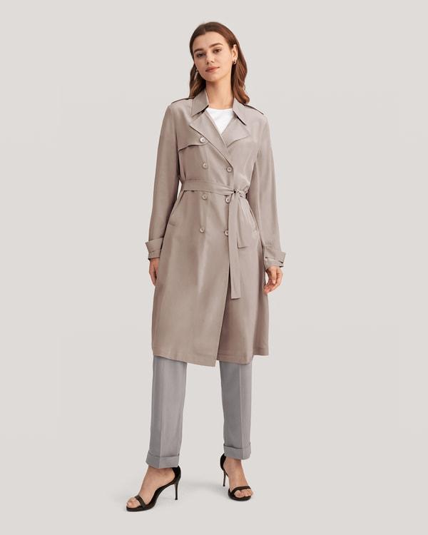 Classic Double-Breasted Silk Trench Coat product image