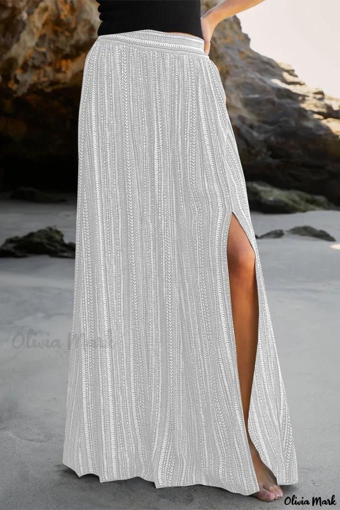 Olivia Mark – High Waist Wide Leg Pants with White Striped Print and Elegant Slit Detailing Product Image