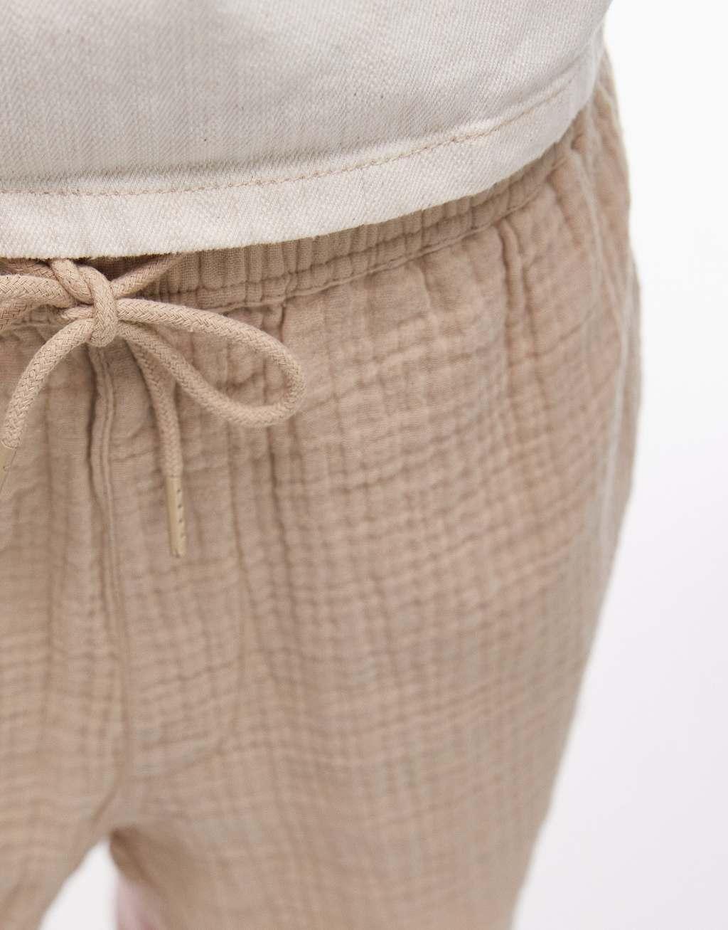 Topshop washed cheesecloth mini shorts in camel  Product Image