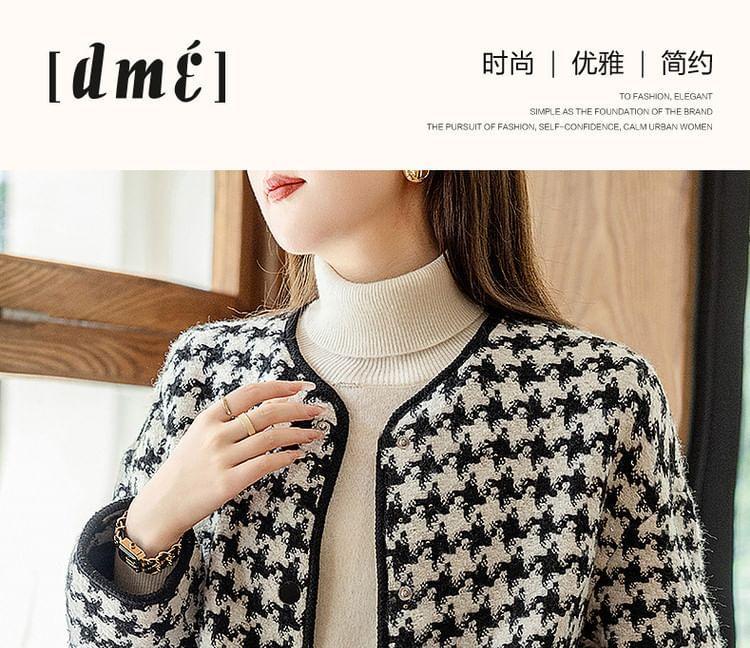 V-Neck Houndstooth Tweed Button Jacket Product Image