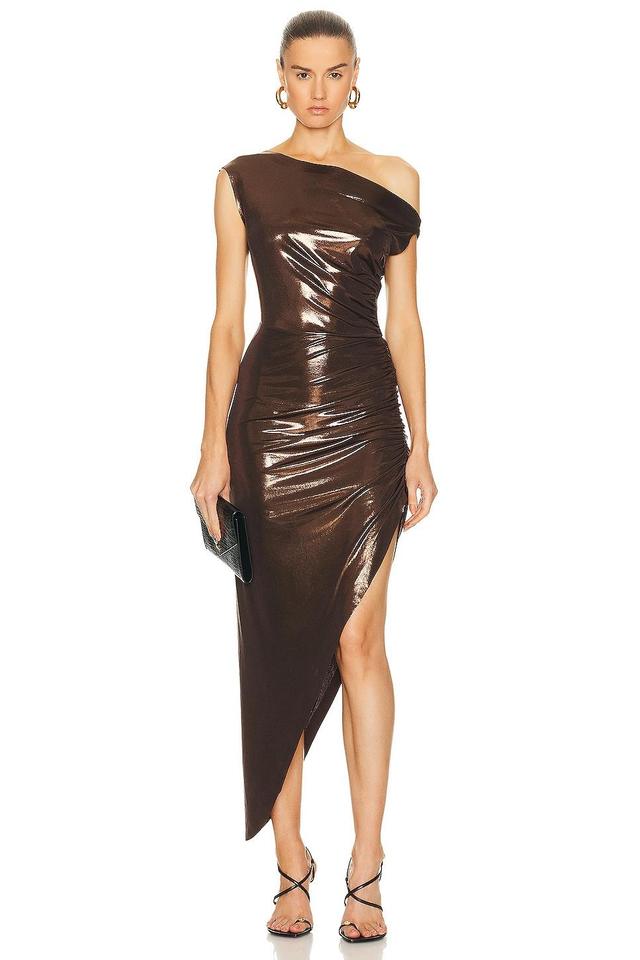 Norma Kamali Drop Shoulder Side Drape Gown (Chocolate) Women's Clothing Product Image