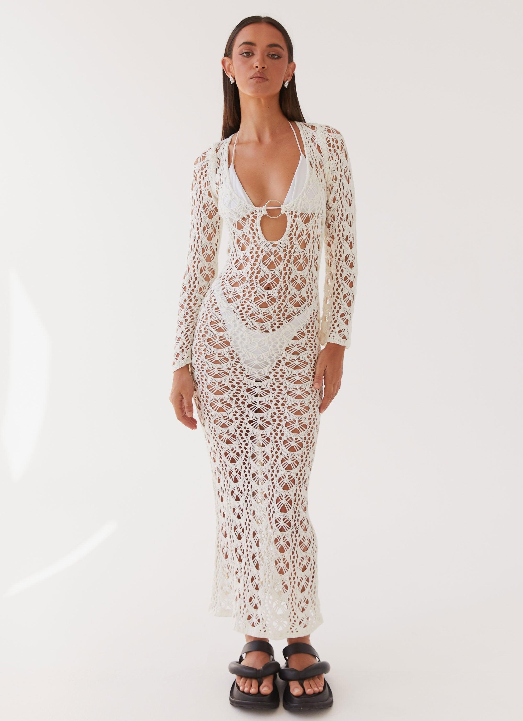 Beach To Bar Crochet Maxi Dress - Cream Product Image