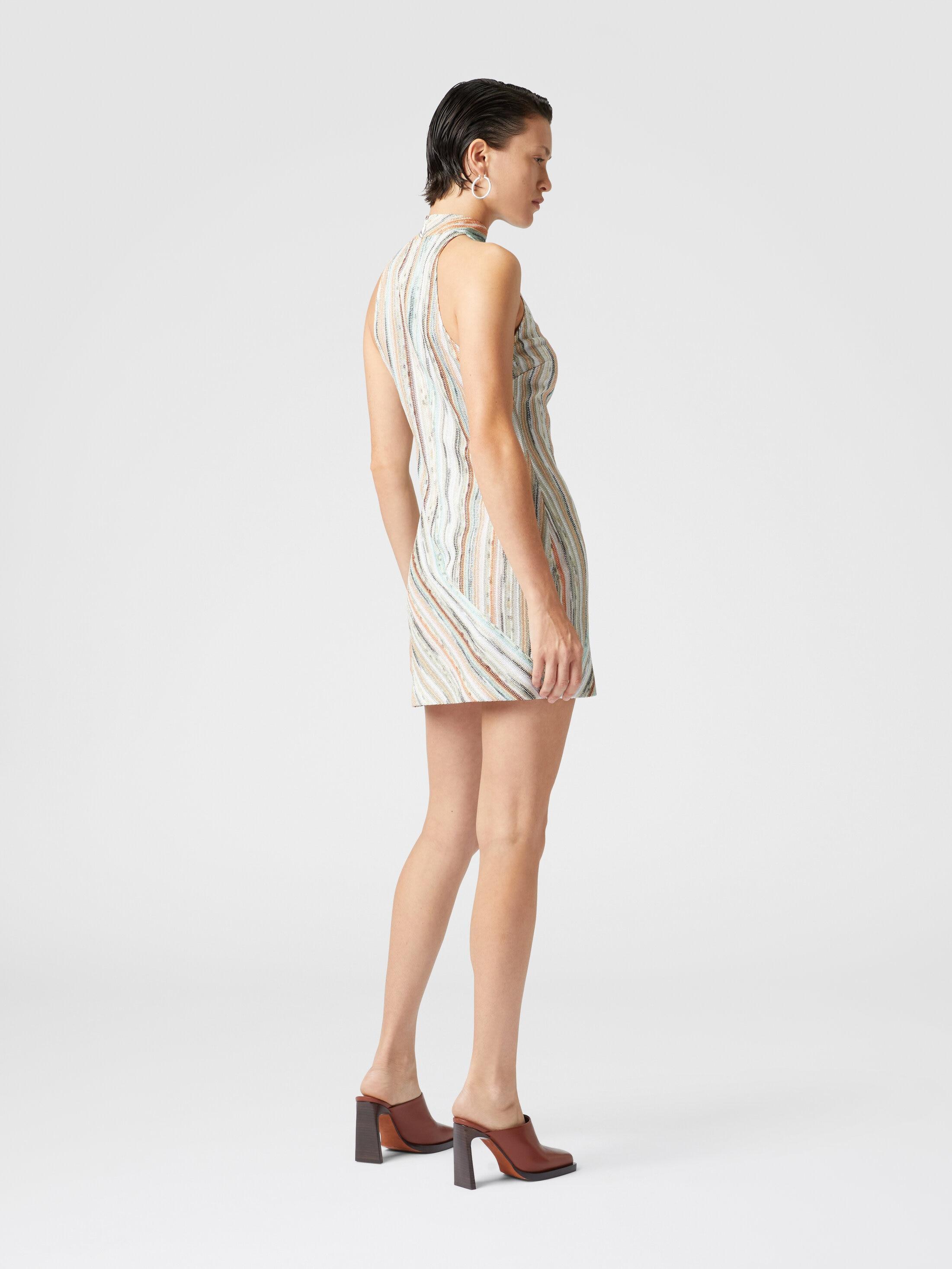 Sleeveless mini-dress in striped lamé slub viscose Product Image