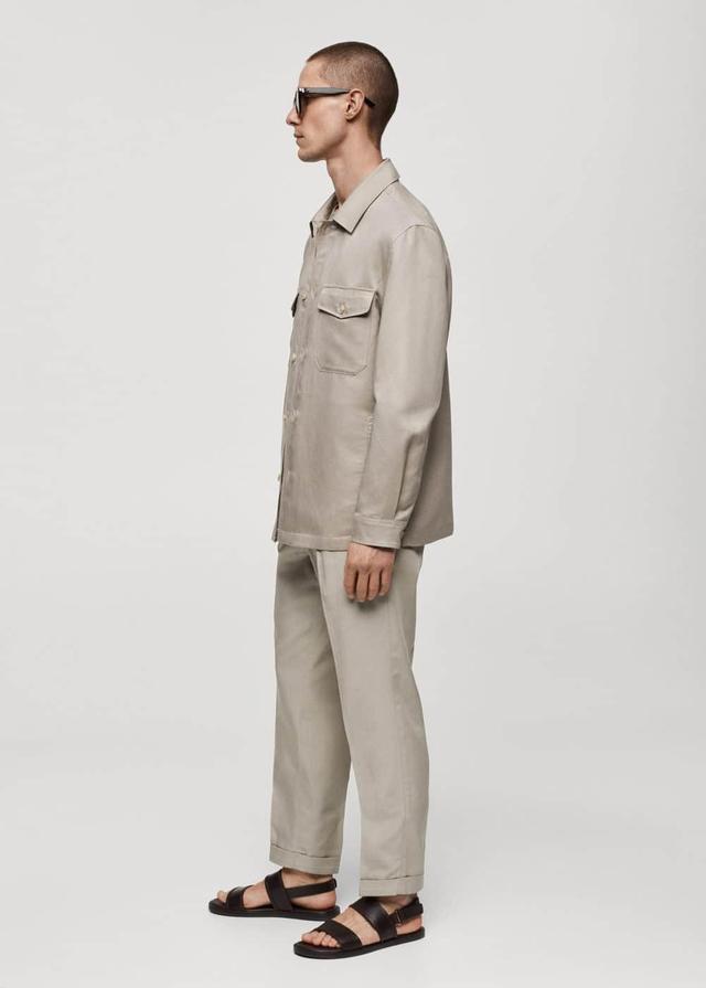 MANGO MAN - Linen overshirt with pockets medium brownMen Product Image