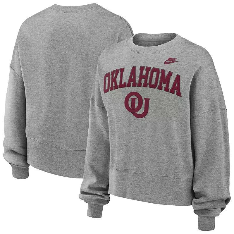 Womens Nike Heather Gray Oklahoma Sooners Legacy Fleece Classic Arch Oversized Cropped Tackle Twill Sweatshirt product image