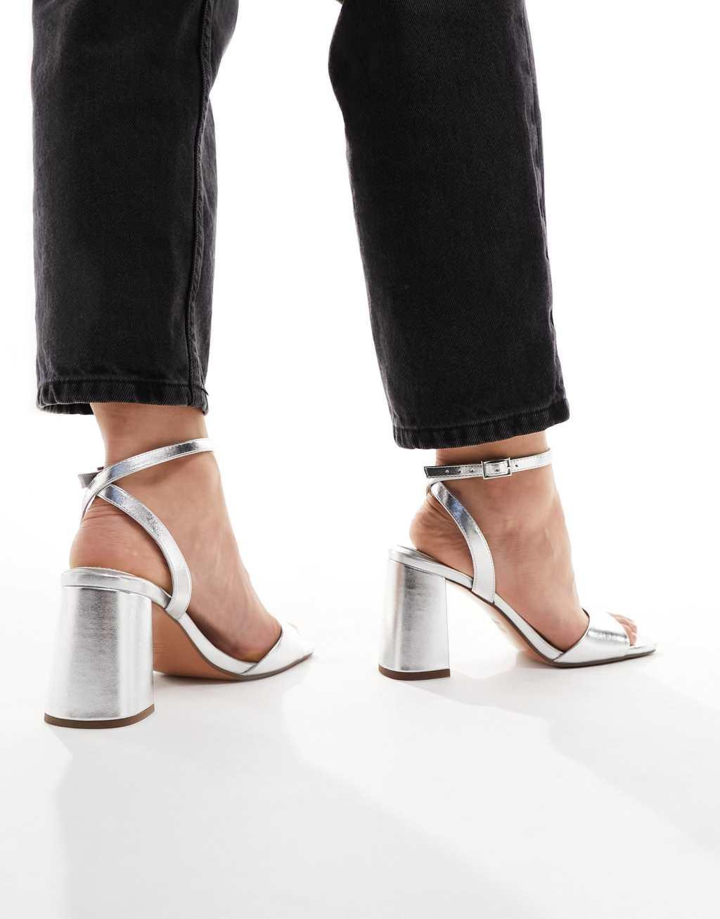 ASOS DESIGN Wide Fit Hotel barely there block heeled sandals in silver Product Image